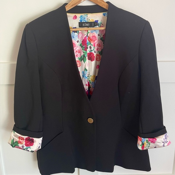 Simons ICŌNE Black & Floral Lined Blazer, Size XL - Picture 2 of 5